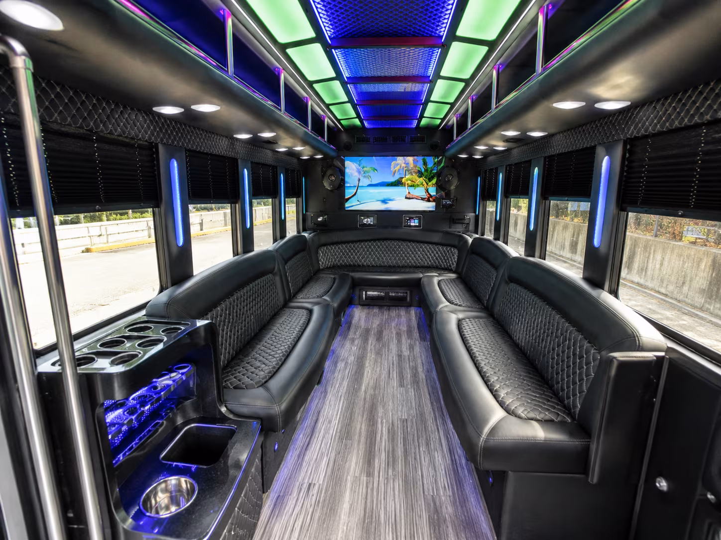 delano 18 passenger party bus inside