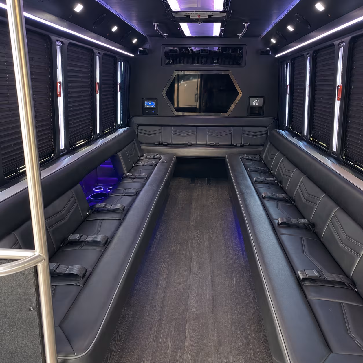 delano 18 passenger party bus interior