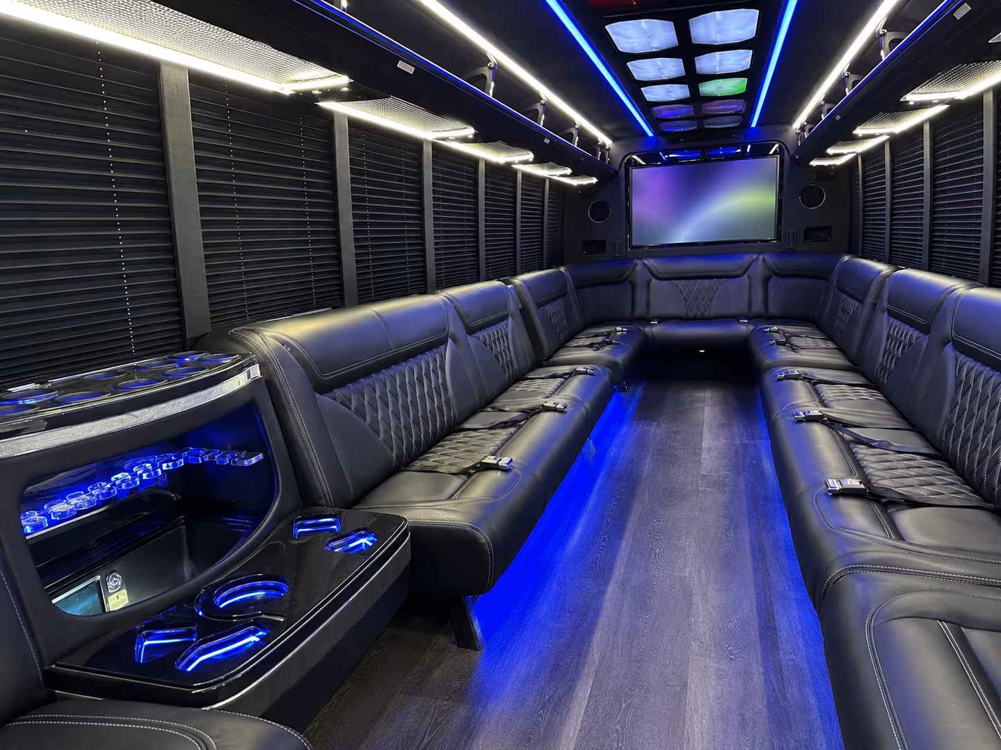delano 20 passenger party bus inside