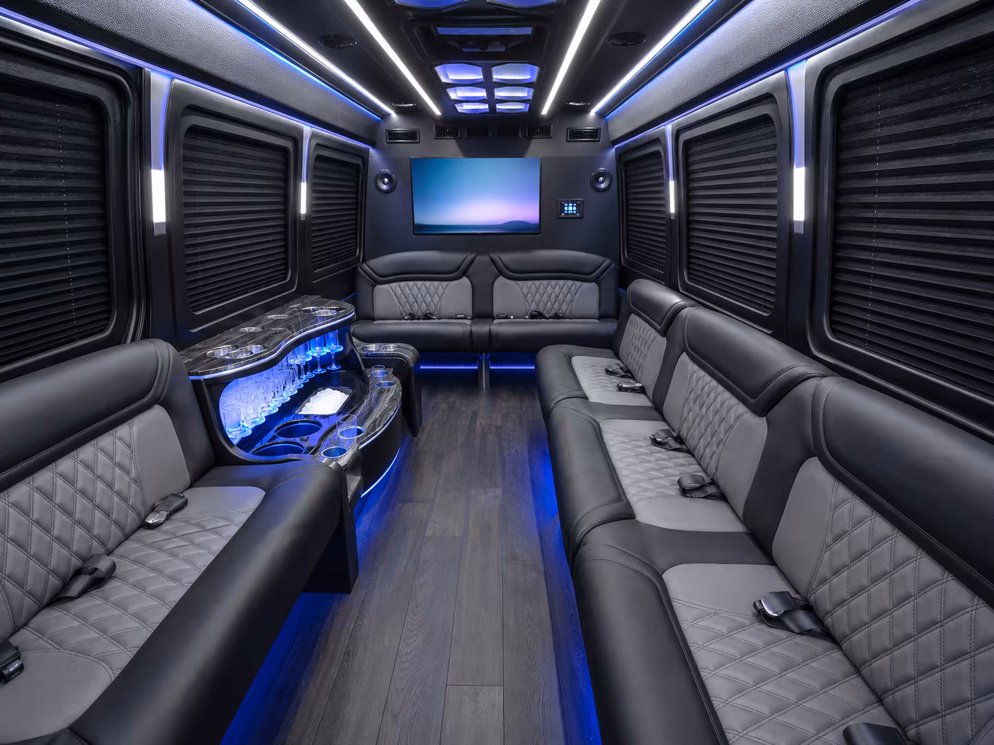 delano 40 passenger party bus inside