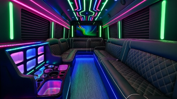 Interior of Charter Bus Company Modesto's Party Bus in Modesto
